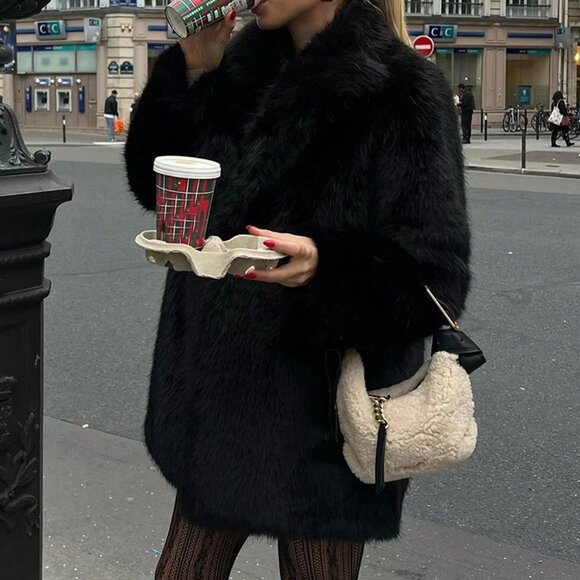 Jackets & Blazers - Black Casual Women's Faux Fur Coat